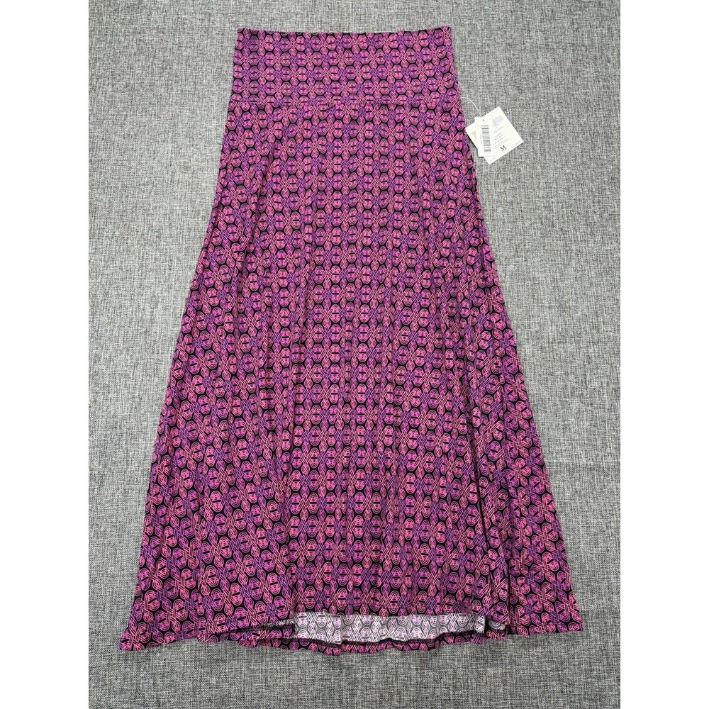 LULAROE NWT MAXI Neon Pink Geo Print Fold Waist Pull On Stretch Long Skirt M
